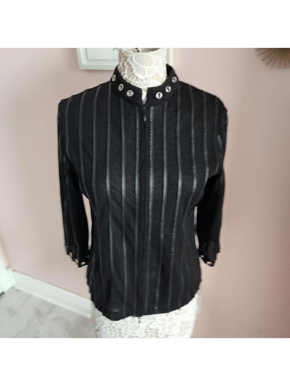 Patchington Black Mesh Faux Leather Grommet Jacket Medium Y2K Style